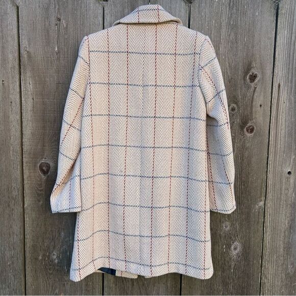 SAM EDELMAN Coat Womens Sz 4 Beige Wool Plaid Single Breasted Walker Pea Jacket - Picture 4 of 15